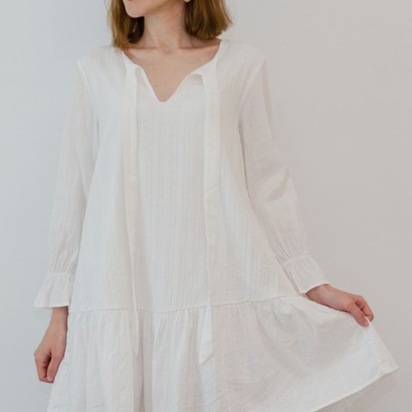 Flounce Sleeve Tie Neck Mini Dress - Picture 3 of 5